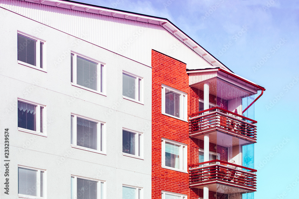 Block of apartment residential building of winter Rovaniemi