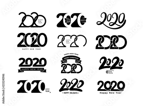 Big Set of 2019 text design pattern. Collection of Happy New Year and happy holidays. Vector illustration. Isolated on white background.