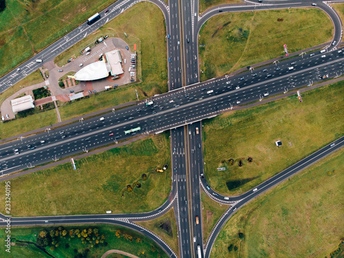 Aerial view road car highway junction
