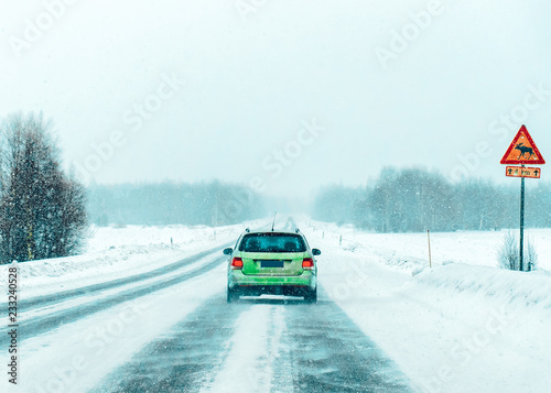 Car road at winter Rovaniemi Lapland