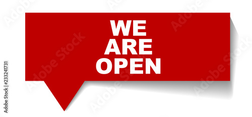 red vector banner we are open