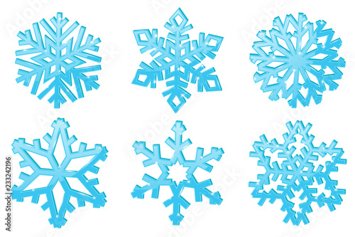 Snowflakes. Set of blue 3d winter symbols