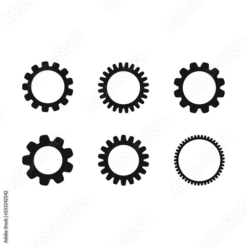 Gear icon set. Vector transmission cog wheels and gears isolated on white background