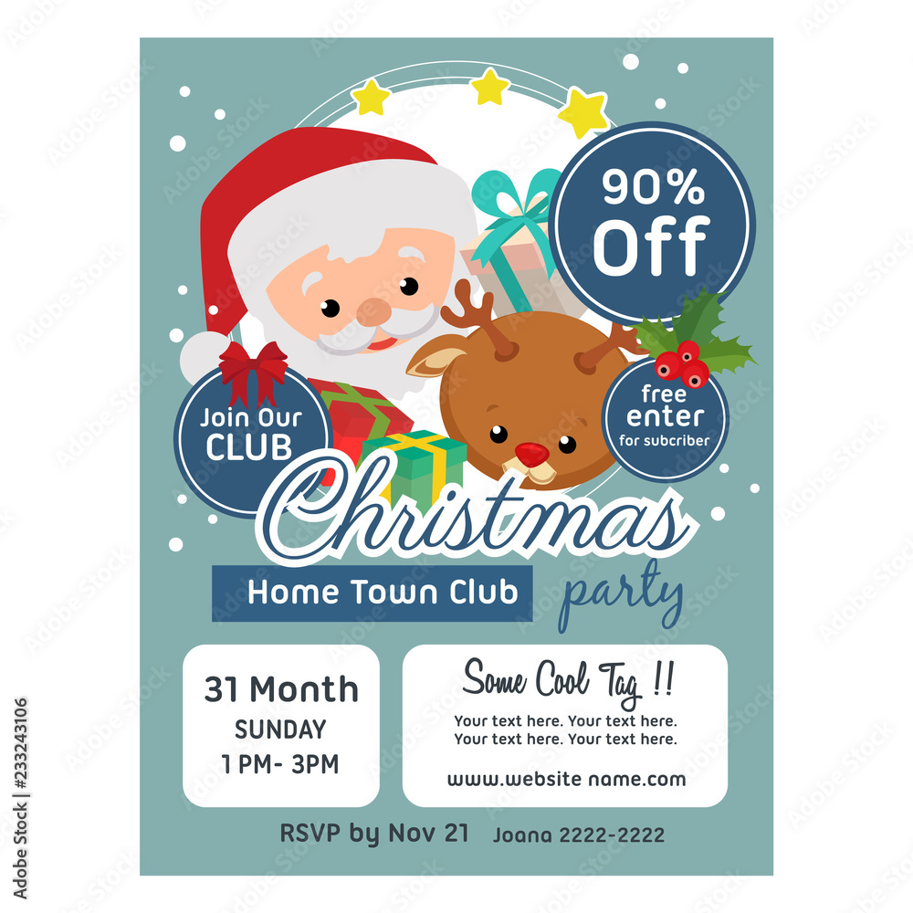 Fototapeta premium cute christmas poster template flat style santa claus