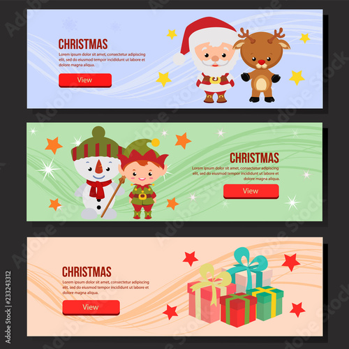 cute christmas web banner set santa claus elf