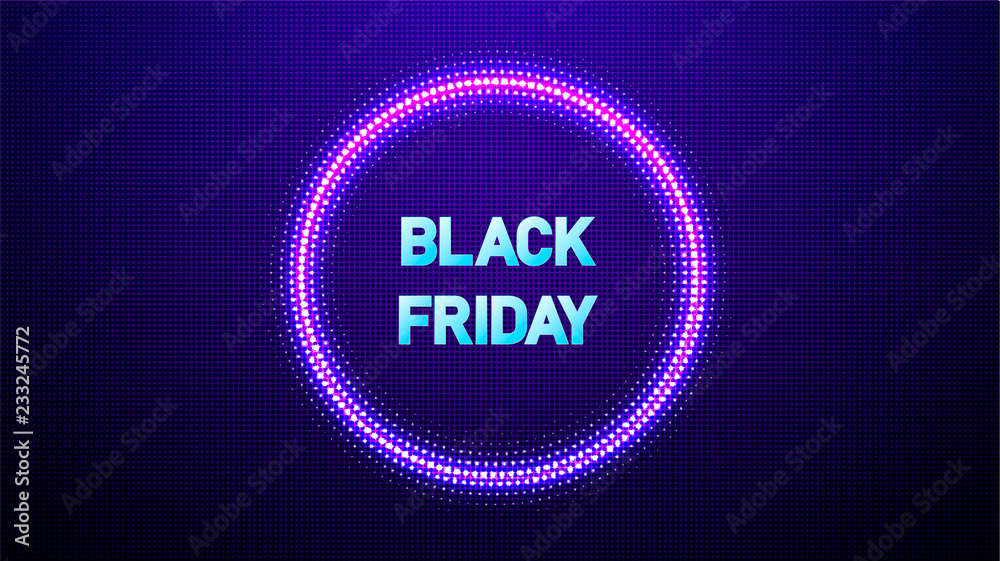 Black friday sale neon vector banners. Abstract Halftone circle vector frame with Glowing abstract random dots. EPS 10 Black friday sale neon vector banners. Abstract Halftone circle vector frame with Glowing abstract random dots. EPS 10