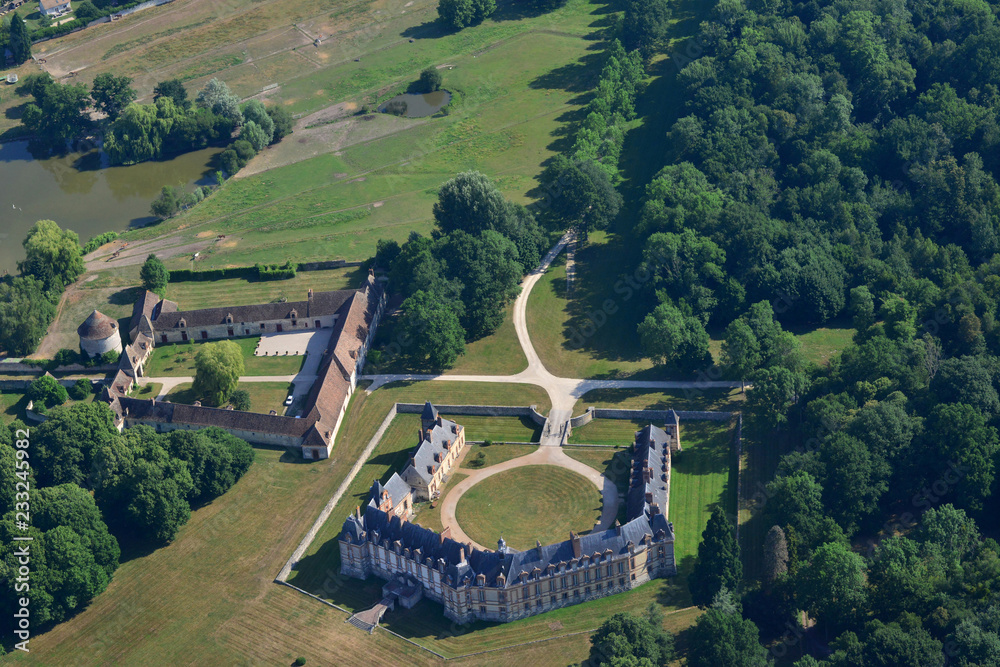 Gambais, France - july 7 2017 : aerial photography of the castle of Neuville