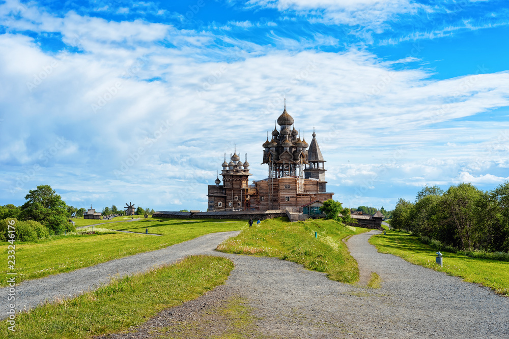 Kizhi Pogost with Transfiguration Church in Ladoga Lake in Karelia