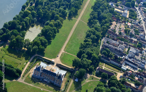 Rosny sur Seine, France - july 7 2017 : aerial photography of the castle and the town photo