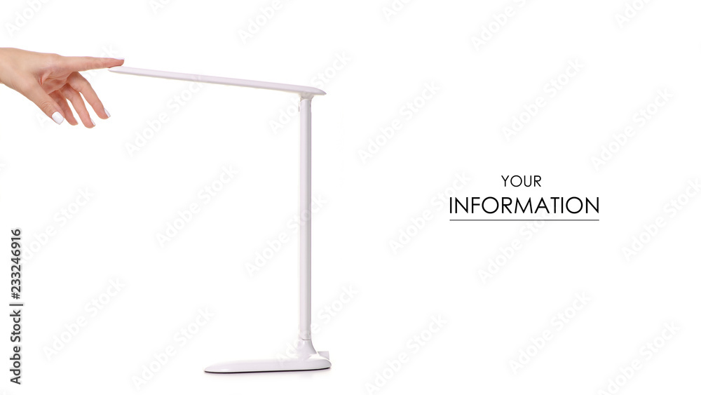 Table lamp LED in hand pattern on white background isolation