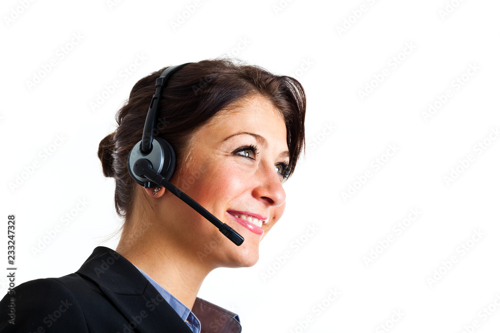 Beautiful customer representative at work Beautiful customer representative at work