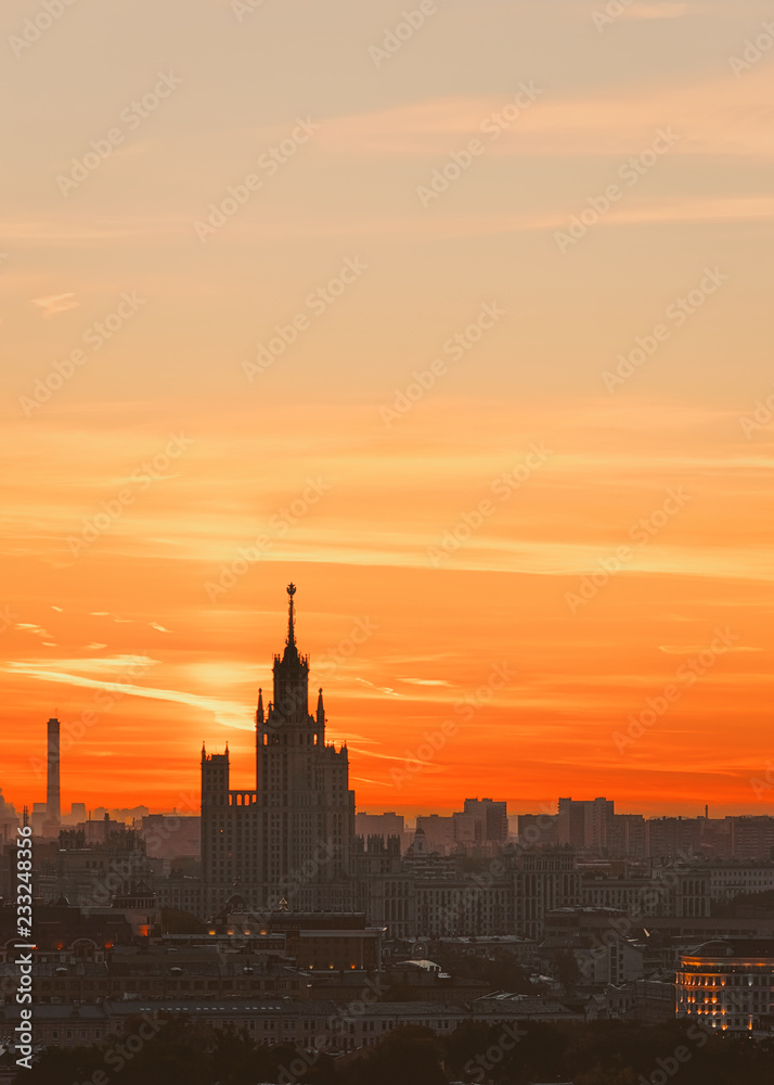 Sunrise in Kotelnicheskaya Embankment Building Moscow city