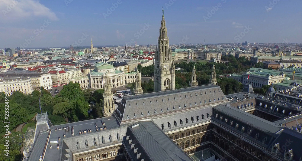 Naklejka premium Rathaus Vienna - Town Hall. Rathauspark. Aerial View.