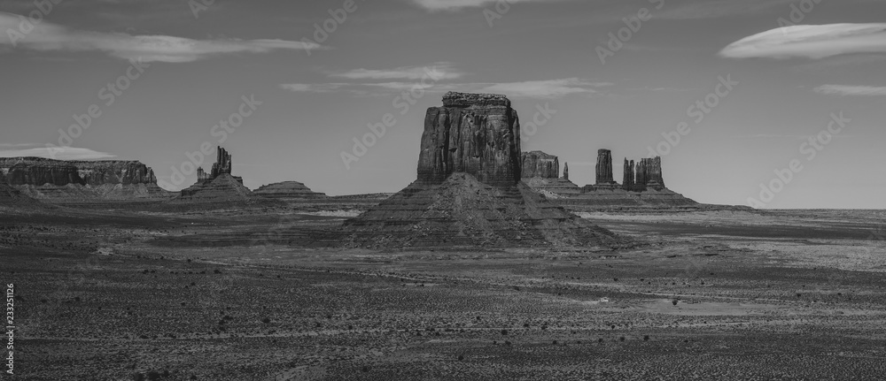 Black and white of monument valley