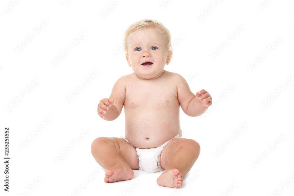 Baby girl sitting on white background Baby girl sitting on white background