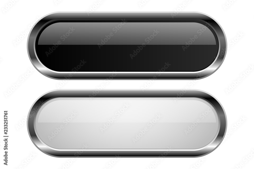 Buttons. Black and white glass oval 3d icons Buttons. Black and white glass oval 3d icons