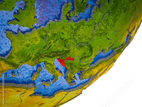 Croatia on 3D model of Earth with water and divided countries.
