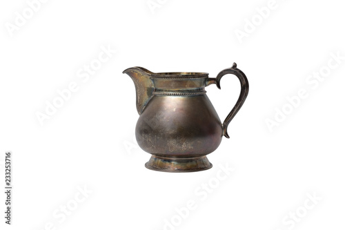Vintage silver jug on white background. In isolation.