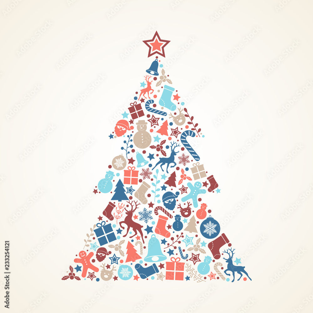 Christmas tree with decorations. Vector. Christmas tree with decorations. Vector.