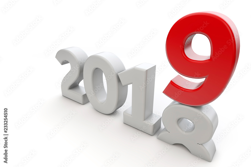 New Year 2019. Changing year date. 3D Rendering New Year 2019. Changing year date. 3D Rendering