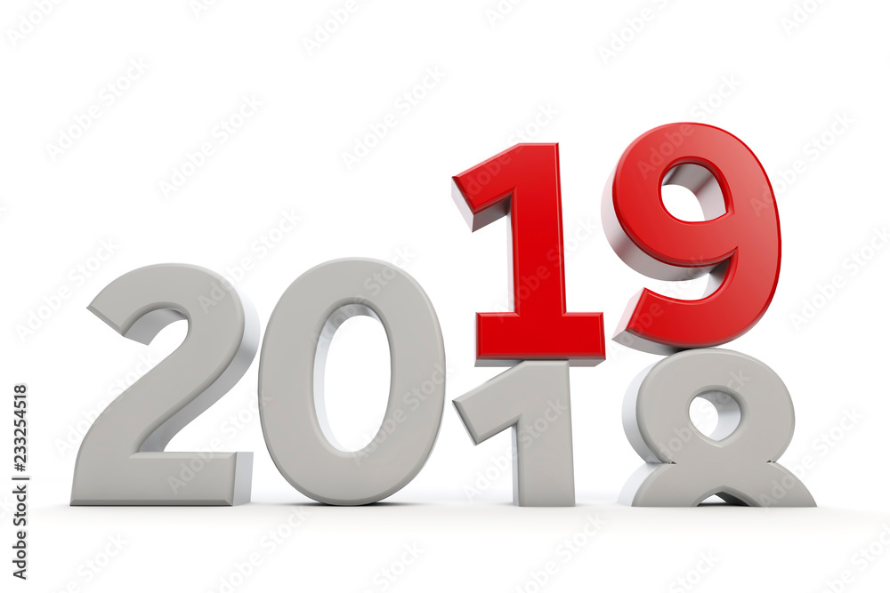 New Year 2019. Changing year date. 3D Rendering New Year 2019. Changing year date. 3D Rendering