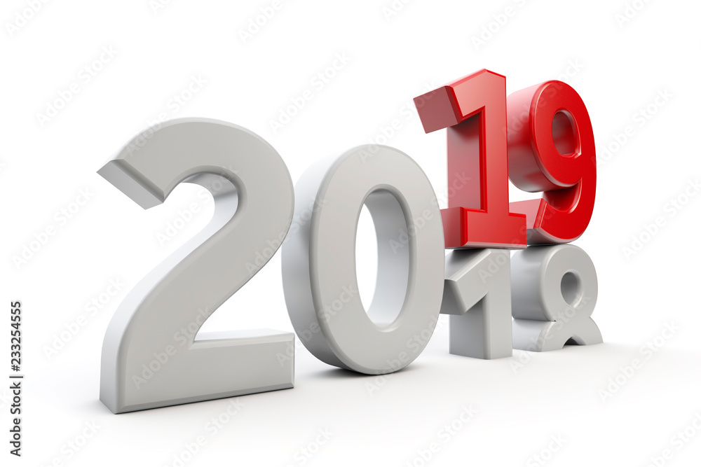 New Year 2019. Changing year date. 3D Rendering New Year 2019. Changing year date. 3D Rendering