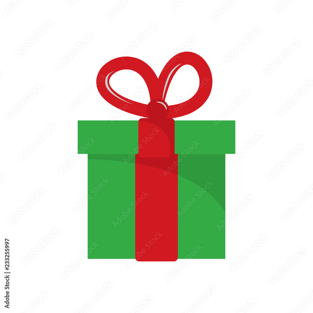 Christmas gift box flat on white background icon