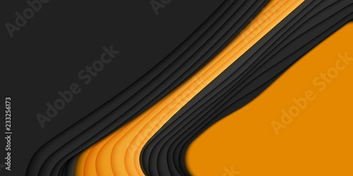 Vector 3D abstract background with paper cut shape. Orange and black carving art. Paper craft Antelope canyon landscape with gradient colors. Minimalistic design for business presentations, flyers.