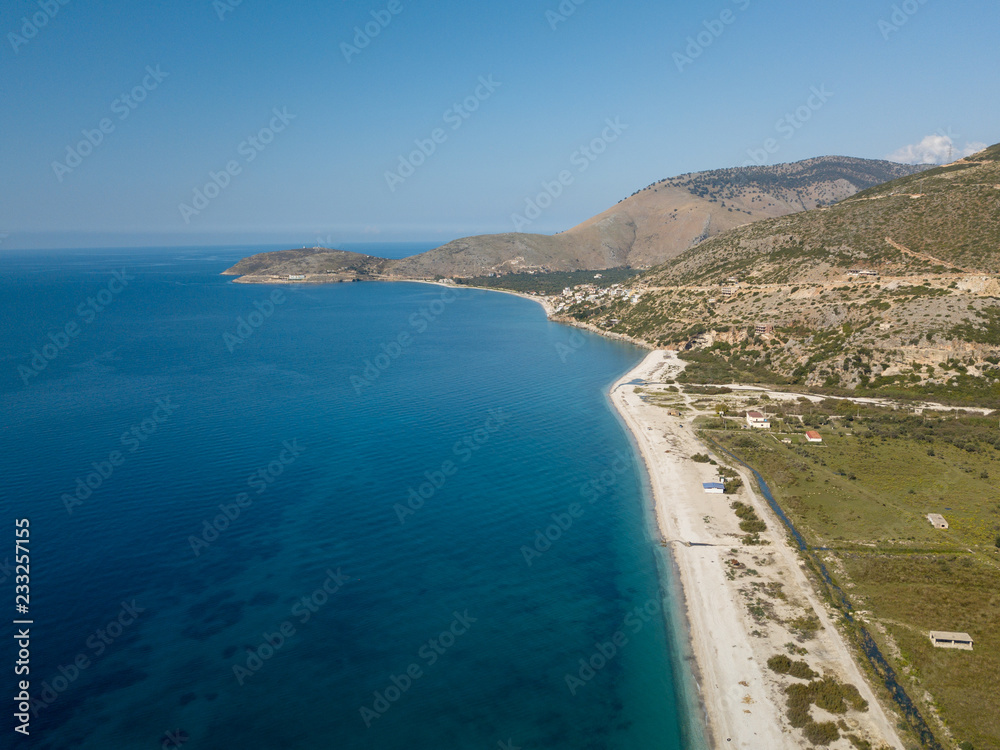 Aerial view of Borsh Beach in Borsh, Himara (Lukova / Lukove, Albania)