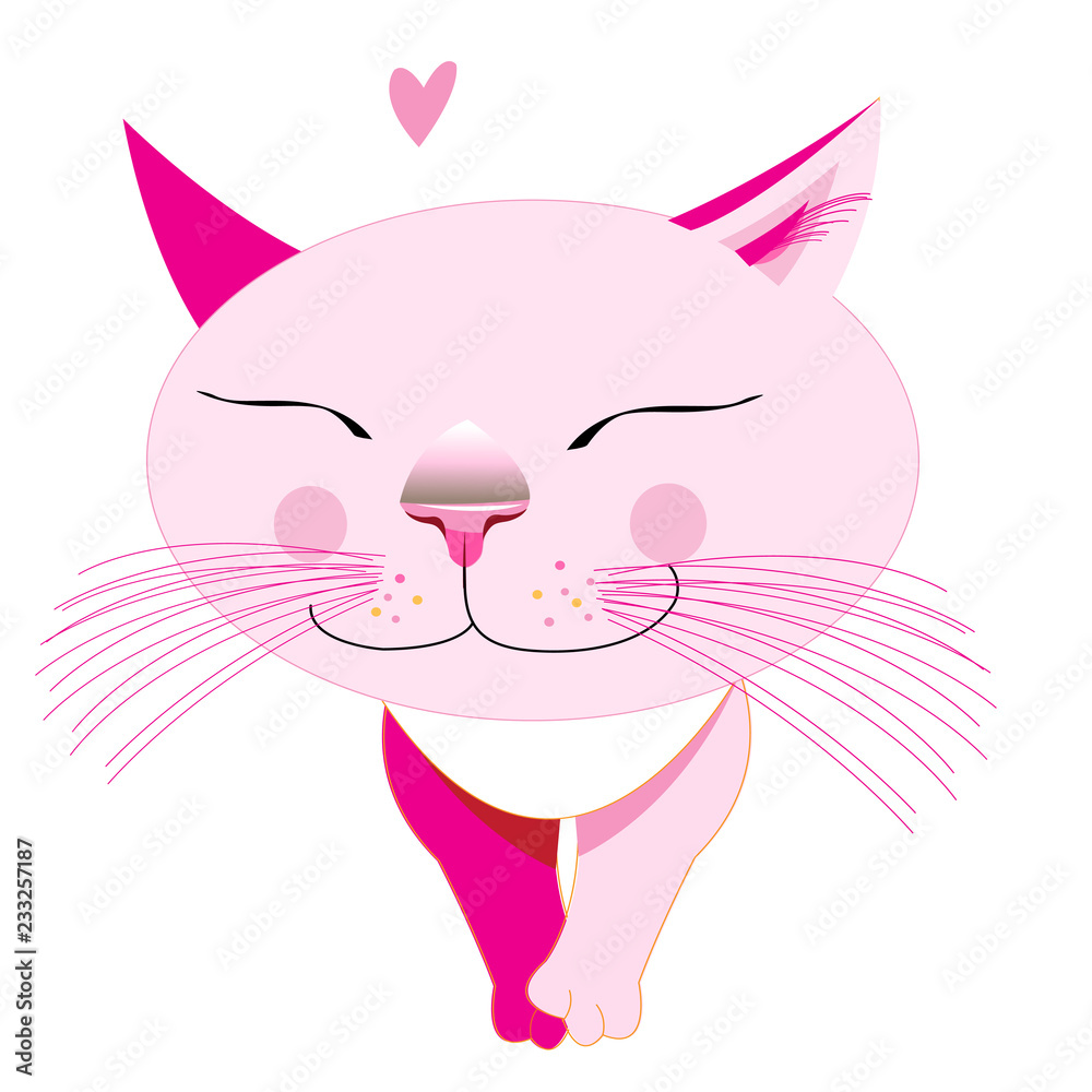 Fototapeta Stock Illustration Pink love cat on white background