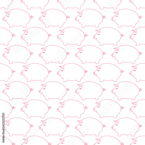 Contour cartoon pig pattern