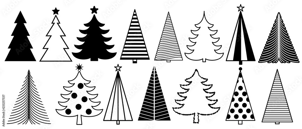 Christmas tree graphic art set. New Year fir tree collection. Vector and illustration Christmas tree graphic art set. New Year fir tree collection. Vector and illustration