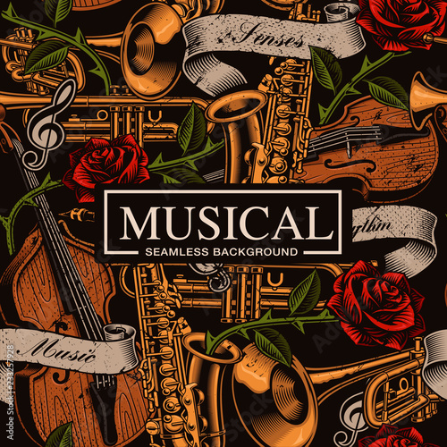 Musical seamless background in tattoo style