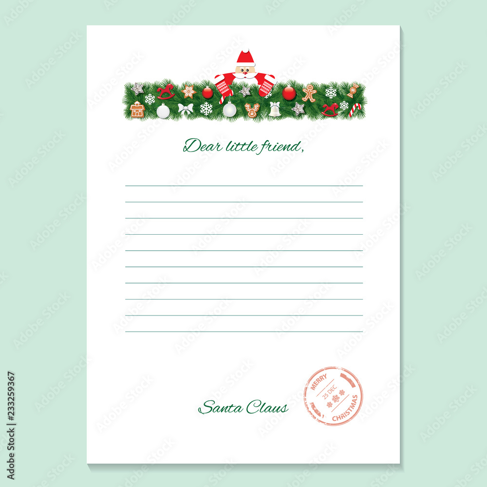 Santa Claus letter. Decorative blank template A21. Stock Vector In Blank Letter From Santa Template