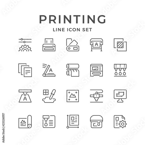 Set line icons of print photo