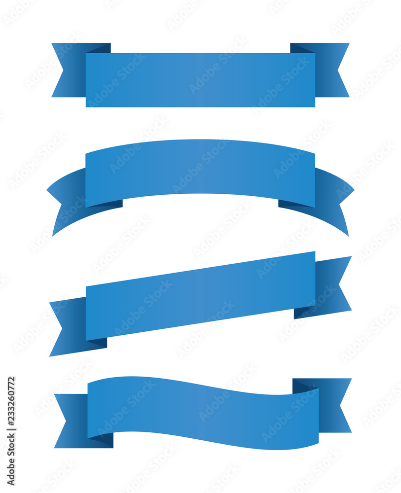 Blue ribbons set. Red banners. Vector