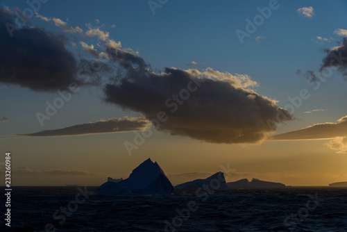 Antarctic landscape in sunset