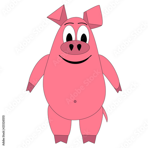 pink pig hilarious on a white background is waiting for a surprise