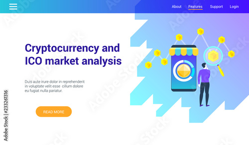 Flat design concept on cryptocurrency market theme. Vector illustration mock-up for website and mobile website. Landing page template.