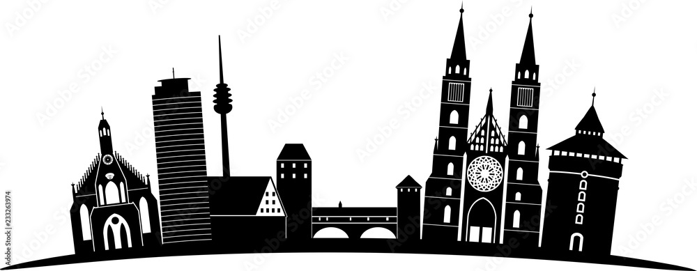 Obraz premium Nürnberg skyline detailliert gebogen // Vektor
