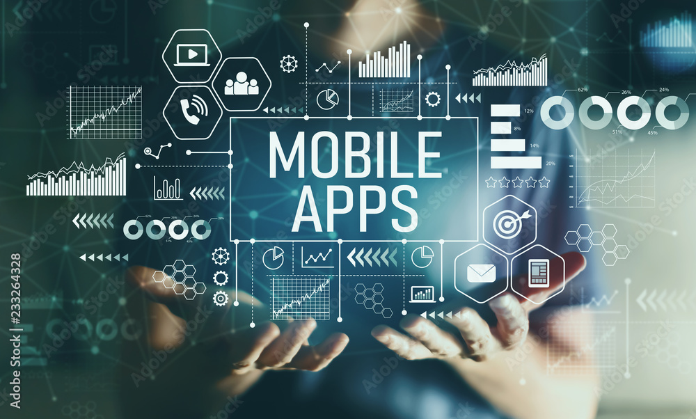 Mobile apps with young man in the night Mobile apps with young man in the night