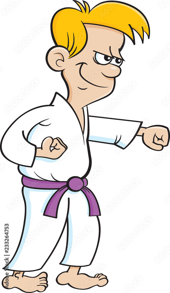 Cartoon illustration of a boy in a Karate uniform punching. Cartoon illustration of a boy in a Karate uniform punching.