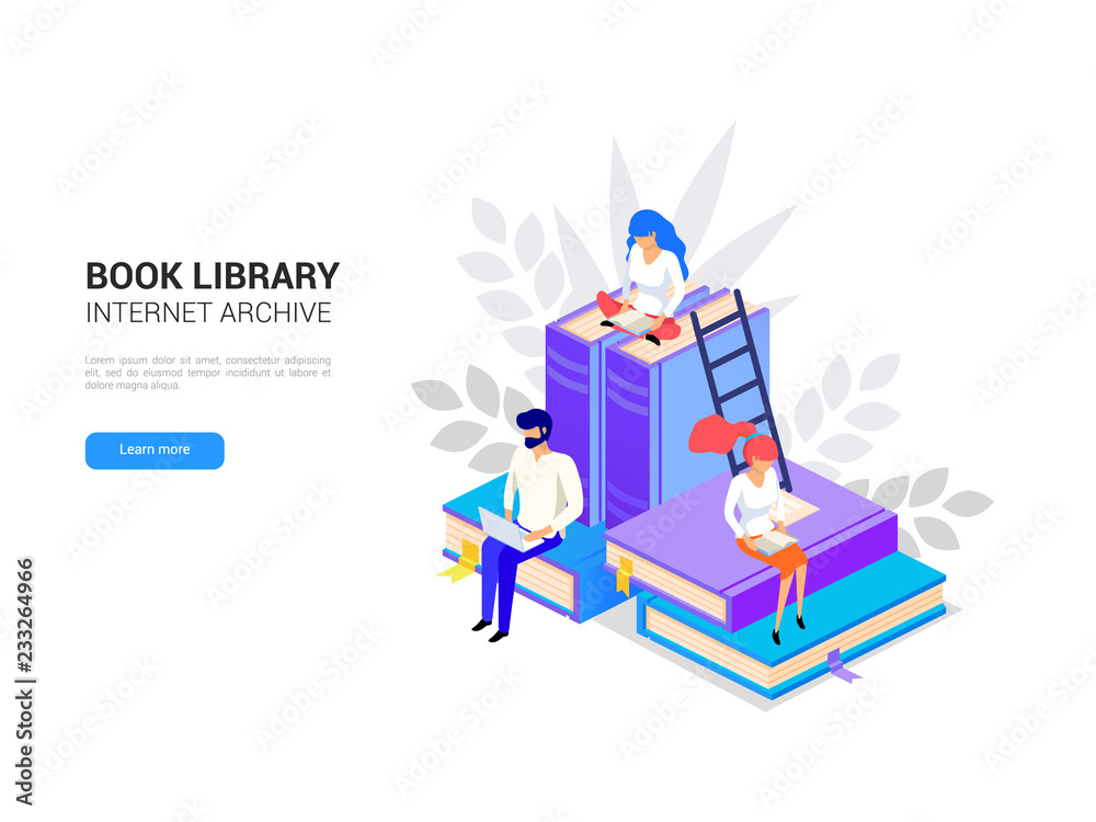 Isometric library concept. Web archive and e-learning tutorials for social  media banner. Online education and internet studying. Digital book 3d  vector illustration vector de Stock | Adobe Stock