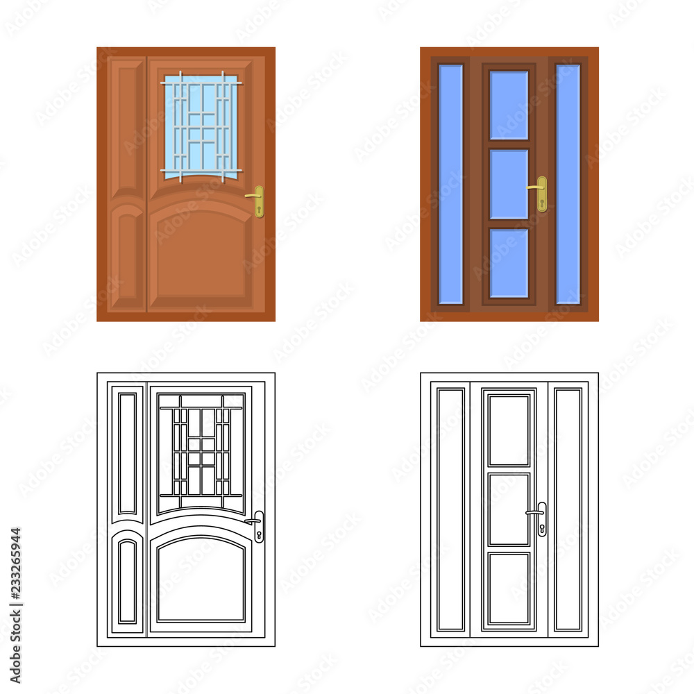 Isolated object of door and front logo. Set of door and wooden stock vector illustration. Isolated object of door and front logo. Set of door and wooden stock vector illustration.
