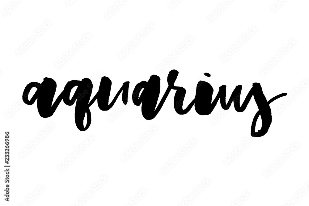 Fototapeta premium Zodiac Sign Aquarius Logo and Air Lettering with Aquarius Constellation Stars and Dates in Zodiac Circle - Black and Beige Elements on White Rough Paper Background - Vector Vintage Graphic Design