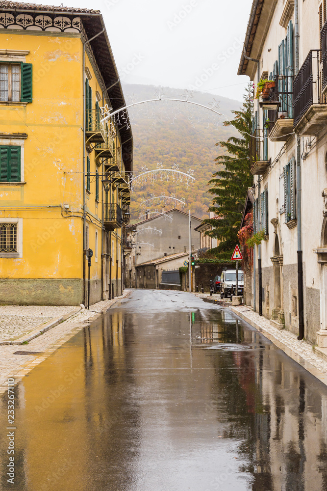Take to the center of the village, Villetta Barrea, Abruzzo, Italy. October 13, 2017