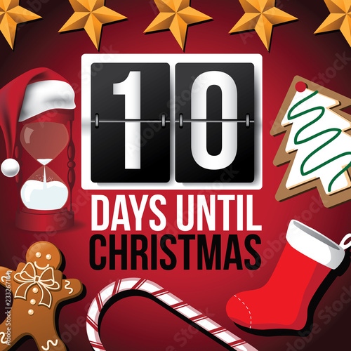 Countdown to Christmas flip number advent calendar with flat lay Christmas items. EPS 10 vector illustration. Day 10.