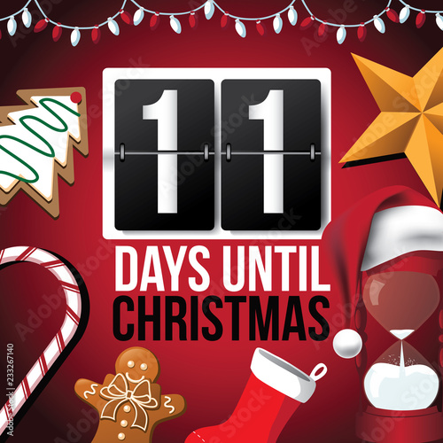 Countdown to Christmas flip number advent calendar with flat lay Christmas items. EPS 10 vector illustration. Day 11.