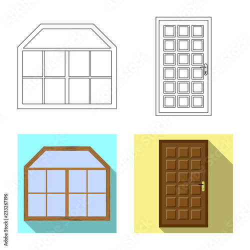 Vector illustration of door and front logo. Collection of door and wooden stock symbol for web.