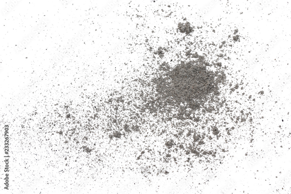 Ash pile isolated on white background, texture, Ash Wednesday concept Ash pile isolated on white background, texture, Ash Wednesday concept